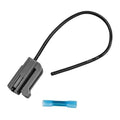 Alternator pigtail wiring harness with gray connector, black wire leads, blue heat-shrink end