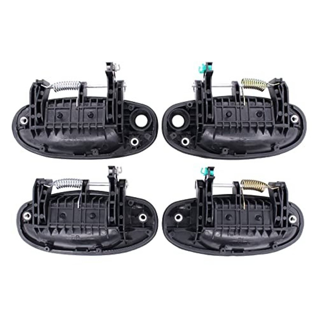 Textured matte black exterior door handle housings with latch springs and parts