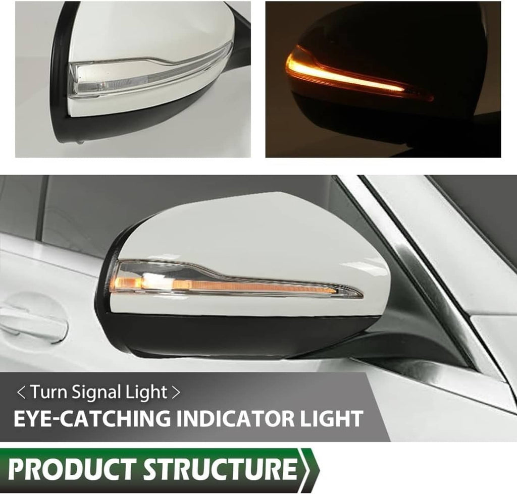 Right-side mirror with integrated LED turn signal and clear indicator lens