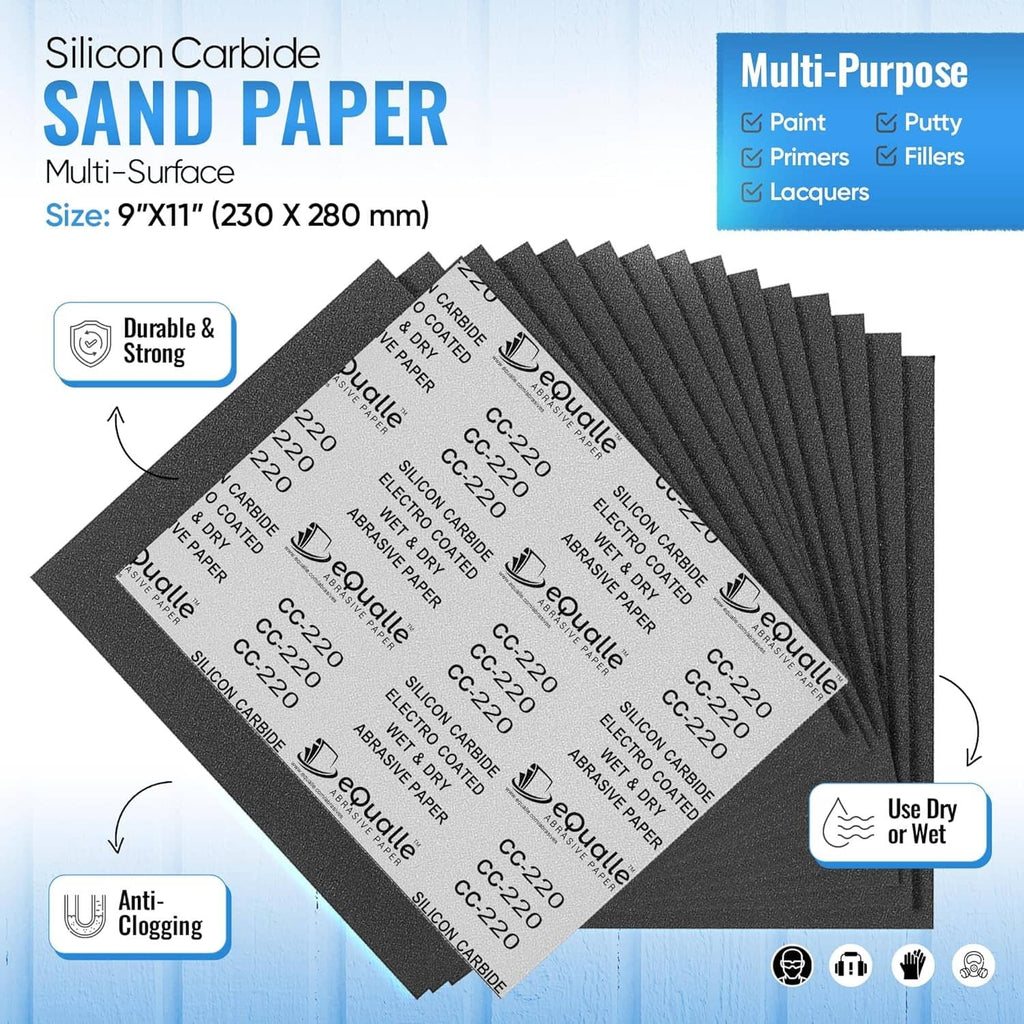 Black silicon carbide sandpaper sheets, 240 grit, multi-surface, 9x11 in