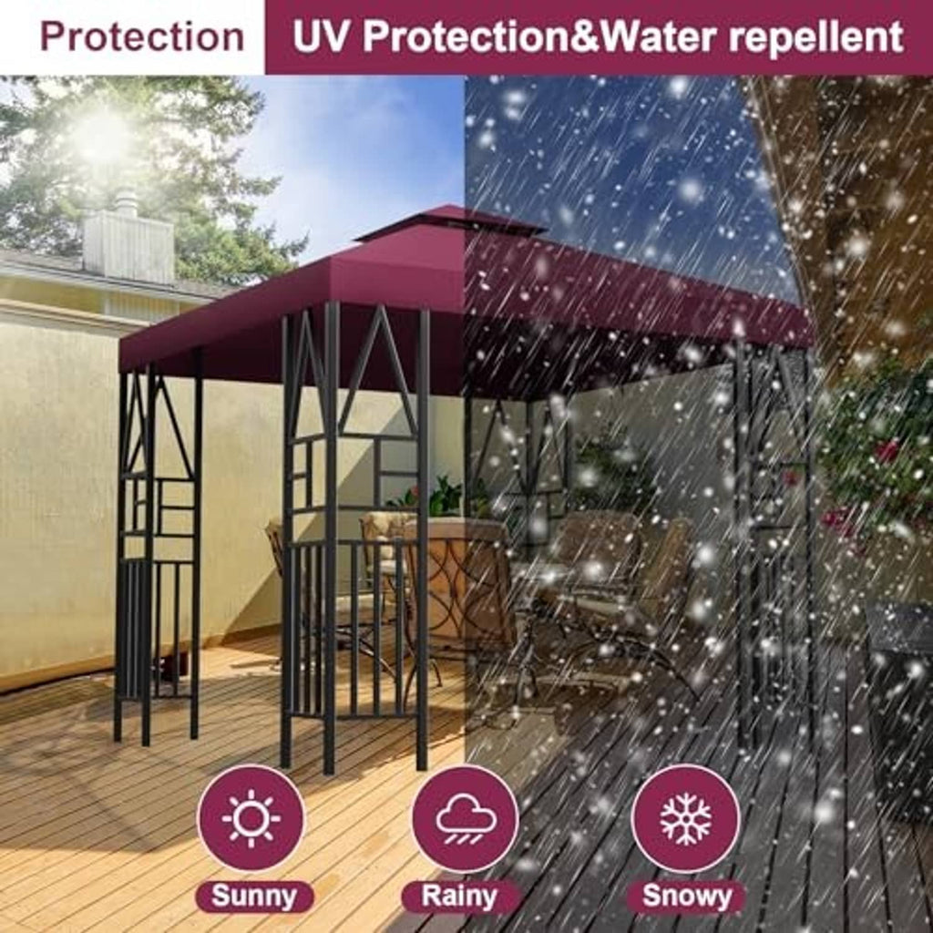 Double-tier gazebo canopy top cover, burgundy roof with rain-shedding finish