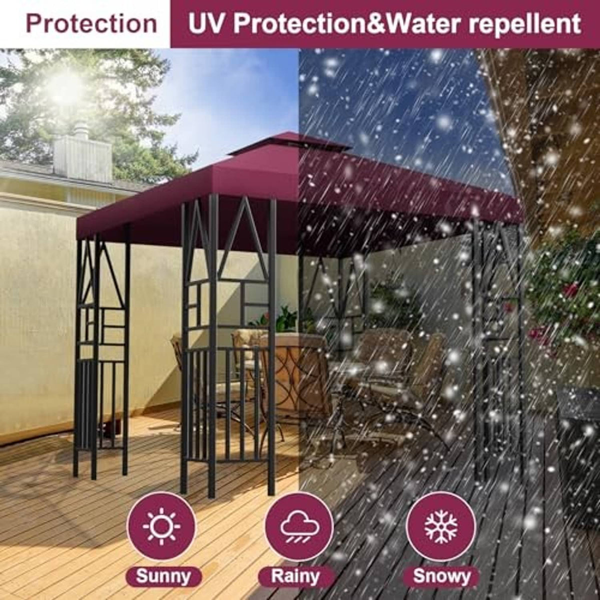 Double-tier gazebo canopy top cover, burgundy roof with rain-shedding finish