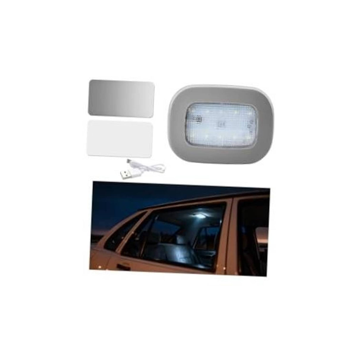 Gray magnetic USB rechargeable LED car ceiling roof light with rectangular panel