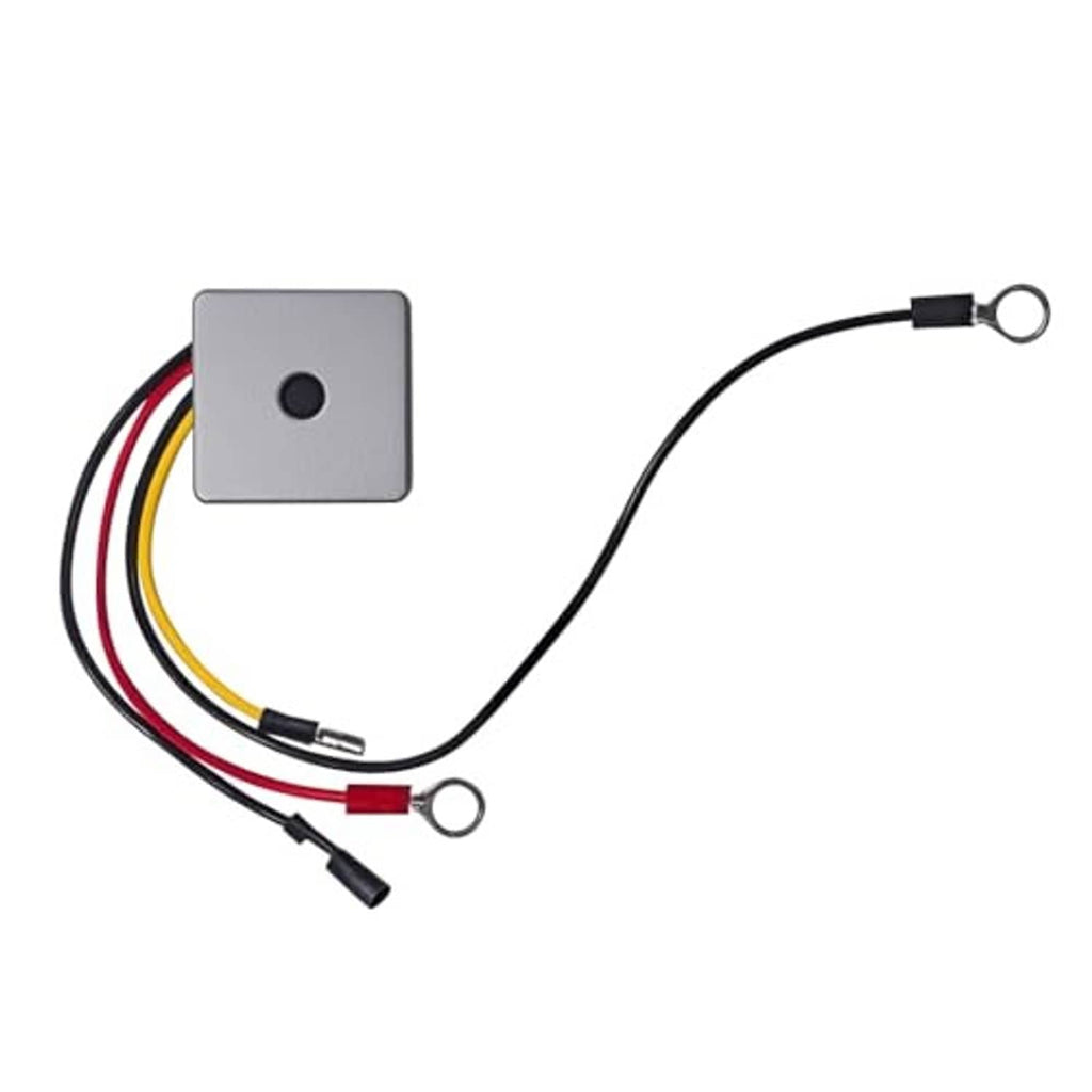 12V starter solenoid control module with color-coded wire leads and ring terminals