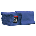 Blue mechanic shop towels, folded stack with 25-pack tag