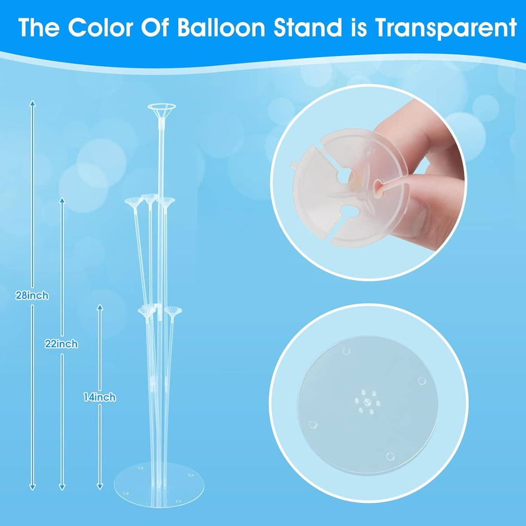 Transparent balloon arch stand poles with round bases and connectors for balloon holders