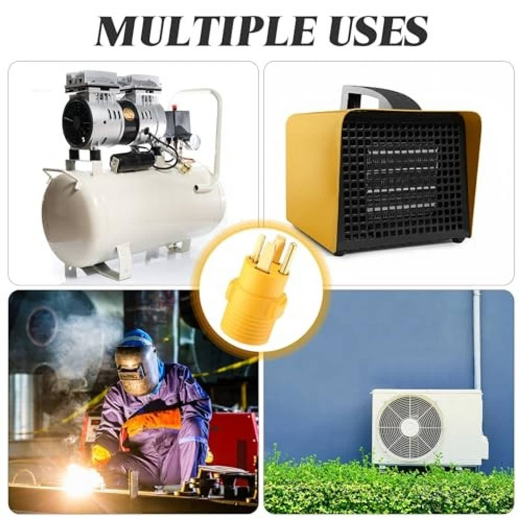 Yellow dryer-to-welder power adapter for tools and equipment, NEMA conversion plug