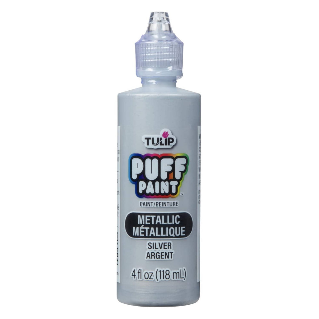 Tulip Puff Paint metallic silver squeeze bottle, 4 fl oz (118 ml).