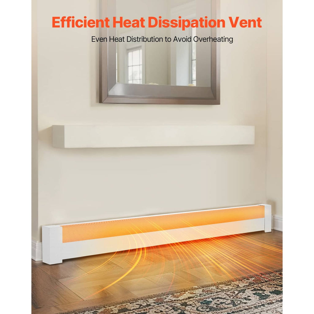 White baseboard heater cover with open vent section for heat dissipation