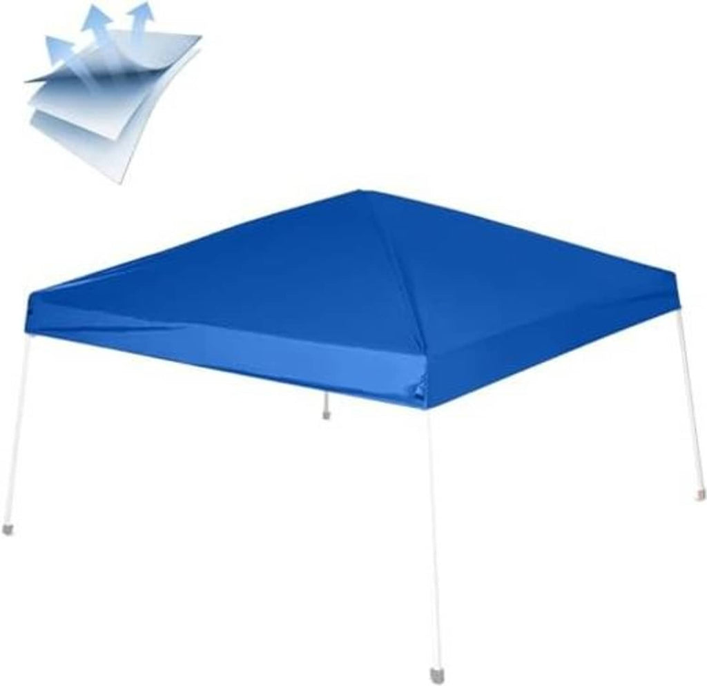 Royal blue 8x8 ft canopy replacement top from side angle with support legs