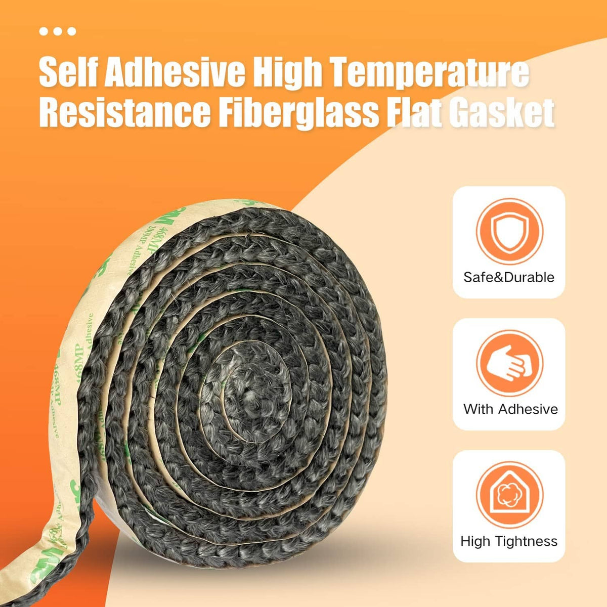 Gray self-adhesive fiberglass flat gasket roll with backing liner