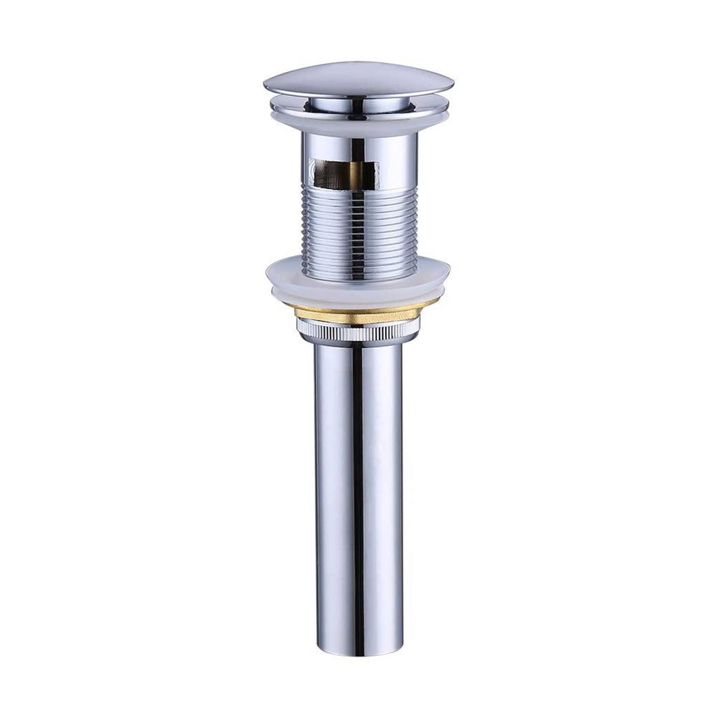 Polished chrome pop-up bathroom sink drain with overflow vessel and strainer