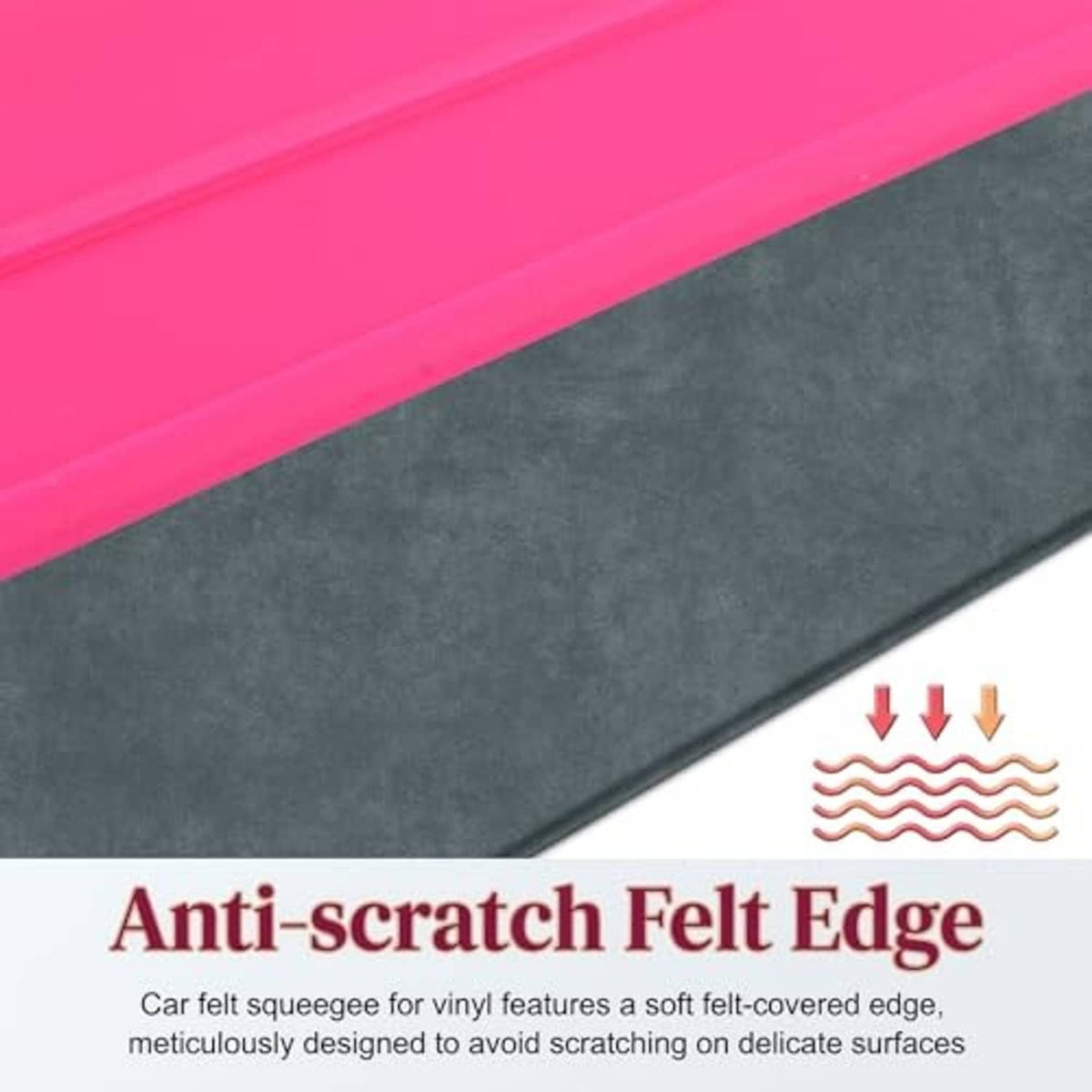 Anti-scratch felt edge squeegee with pink top and dark base