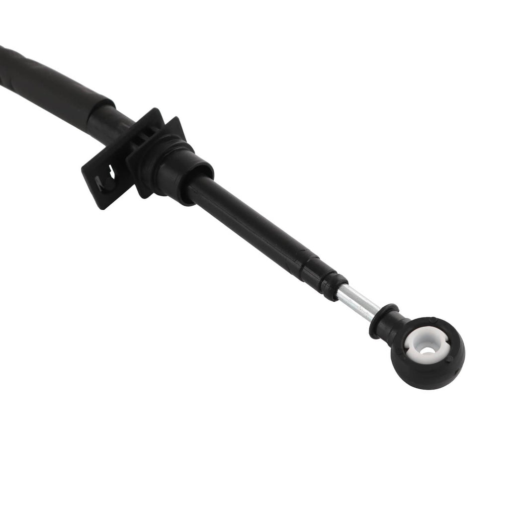 Automatic transmission shift cable end with black plastic connector and metal link