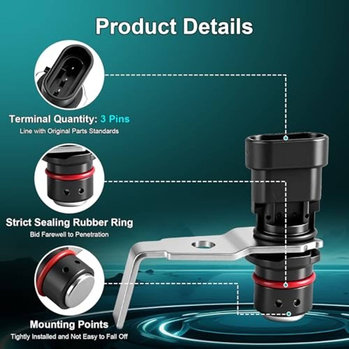 Crankshaft position sensor product details with 3-pin terminal and mounting points