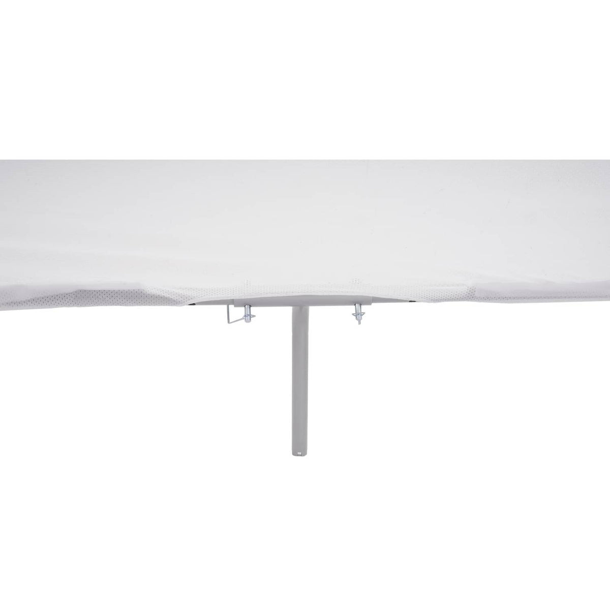 Boat sun shade underside with white fabric and silver center mounting post