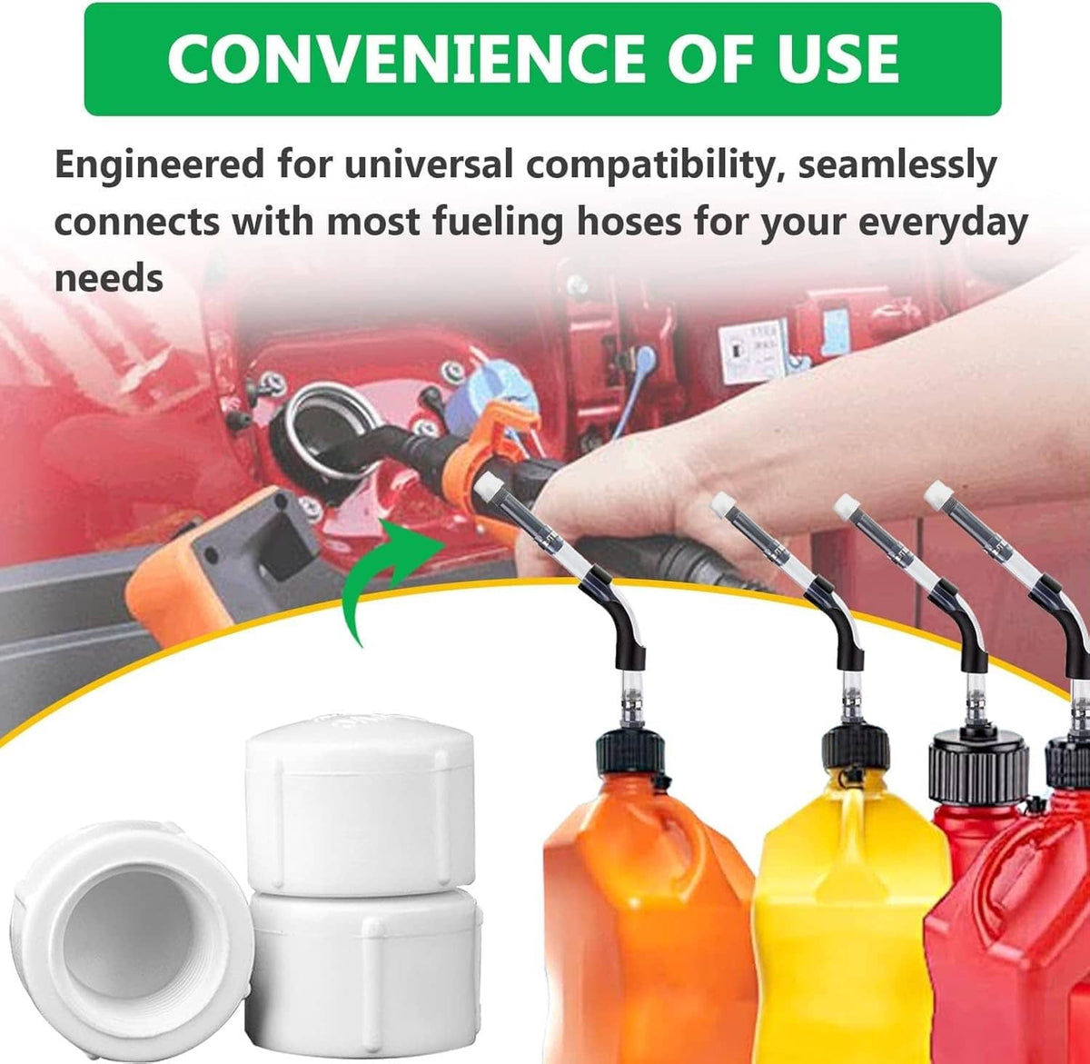 White fuel hose cap set with open ports for sealing on fueling hoses