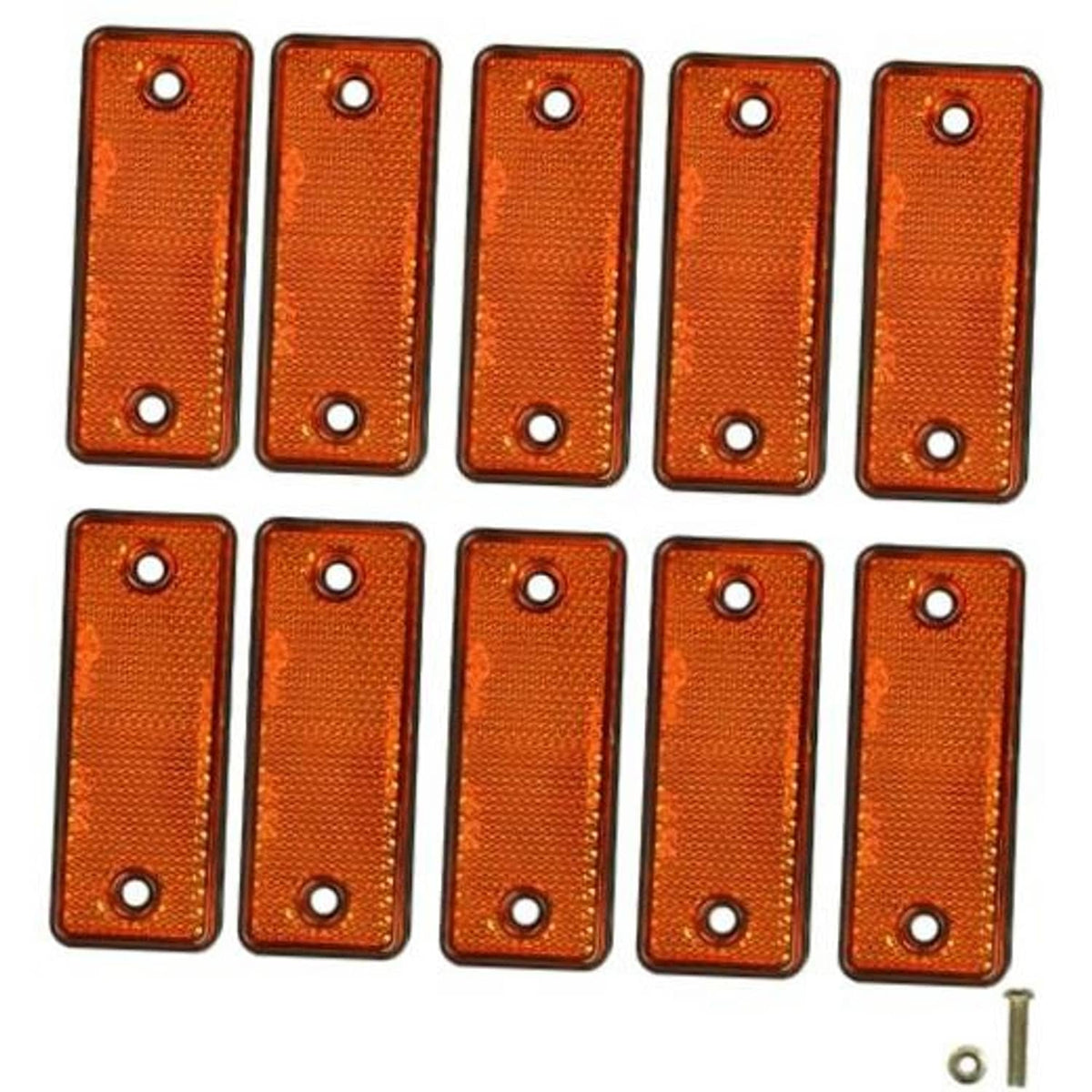 Set of ten orange rectangular reflectors with two circular mounting holes each