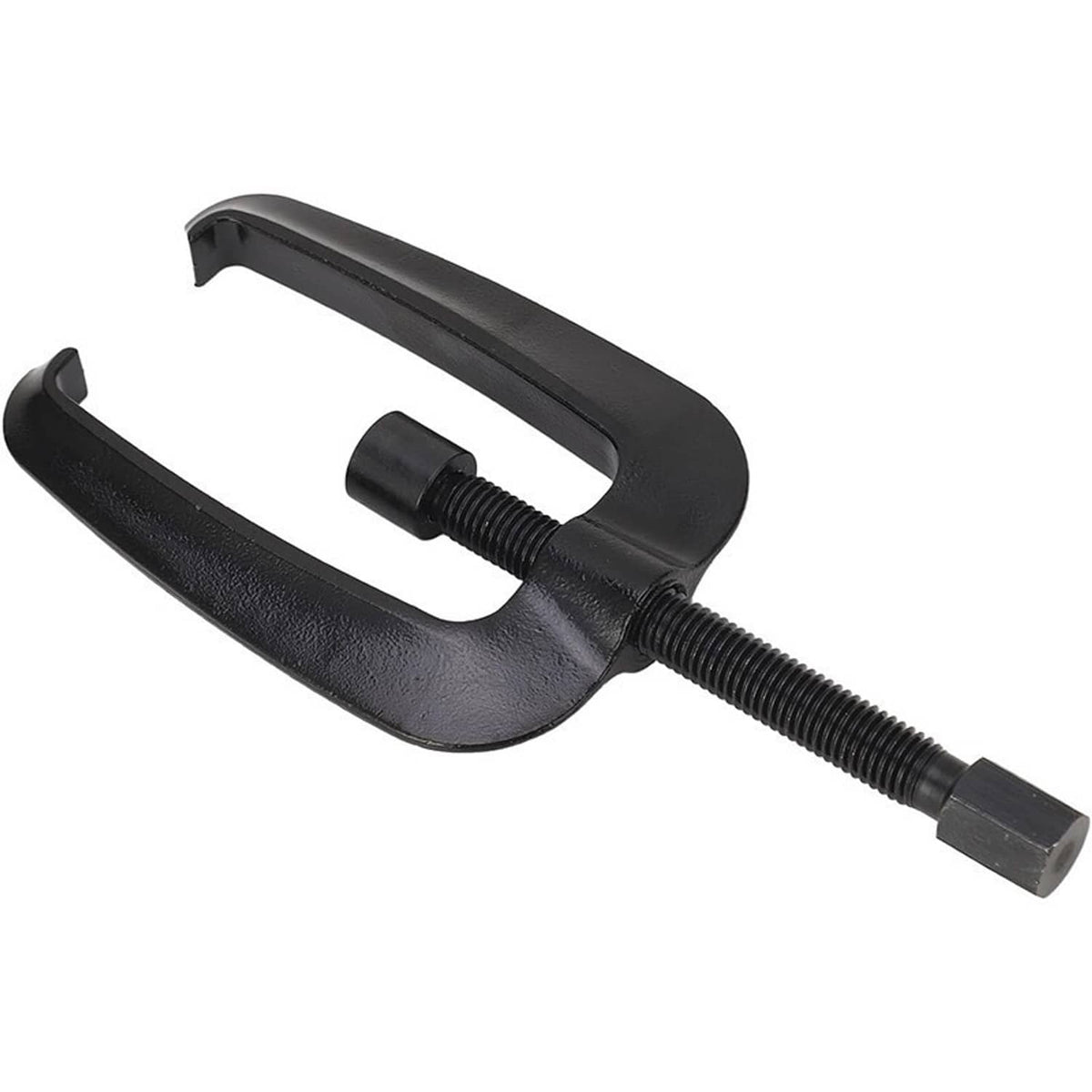 Black steering support bracket puller tool with curved U jaws and threaded screw