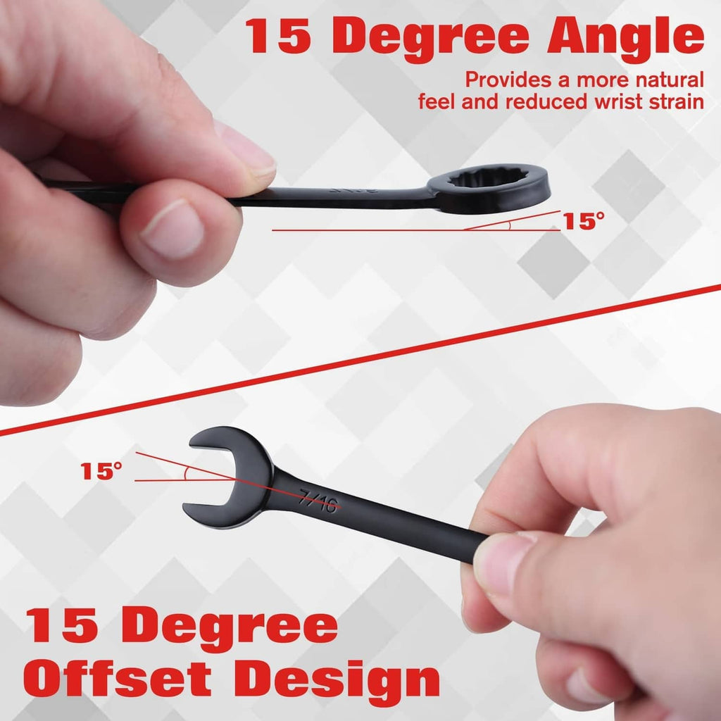 RivetOak GOLD DEER 10PCS Mini Wrench Set Standard SAE 5/32"-7/16" Ignition SAE, Black
