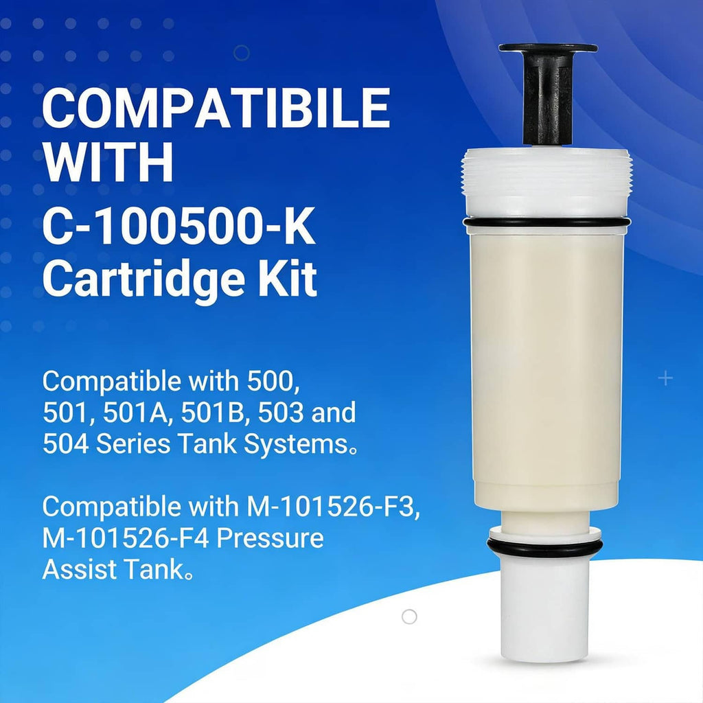 Flush valve cartridge assembly, off-white plastic cylinder with black push stem