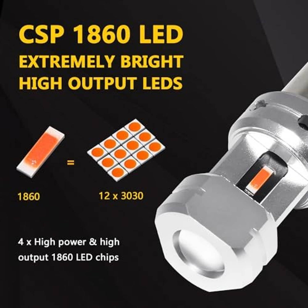 CSP 1860 LED brake light bulb with bright red reflector and multiple LED chips