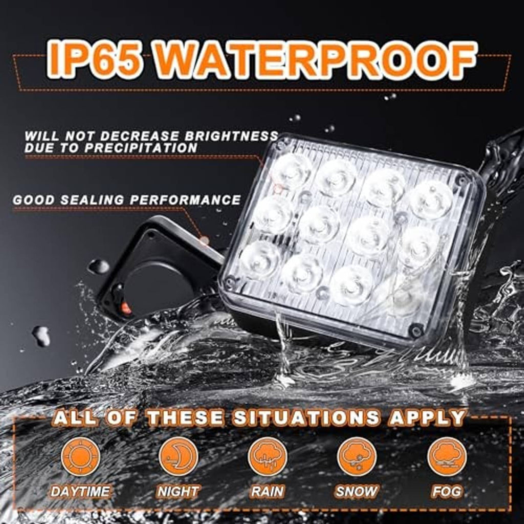 Battery LED strobe lights (2-pack) with clear square lenses and black magnetic bases, white flash
