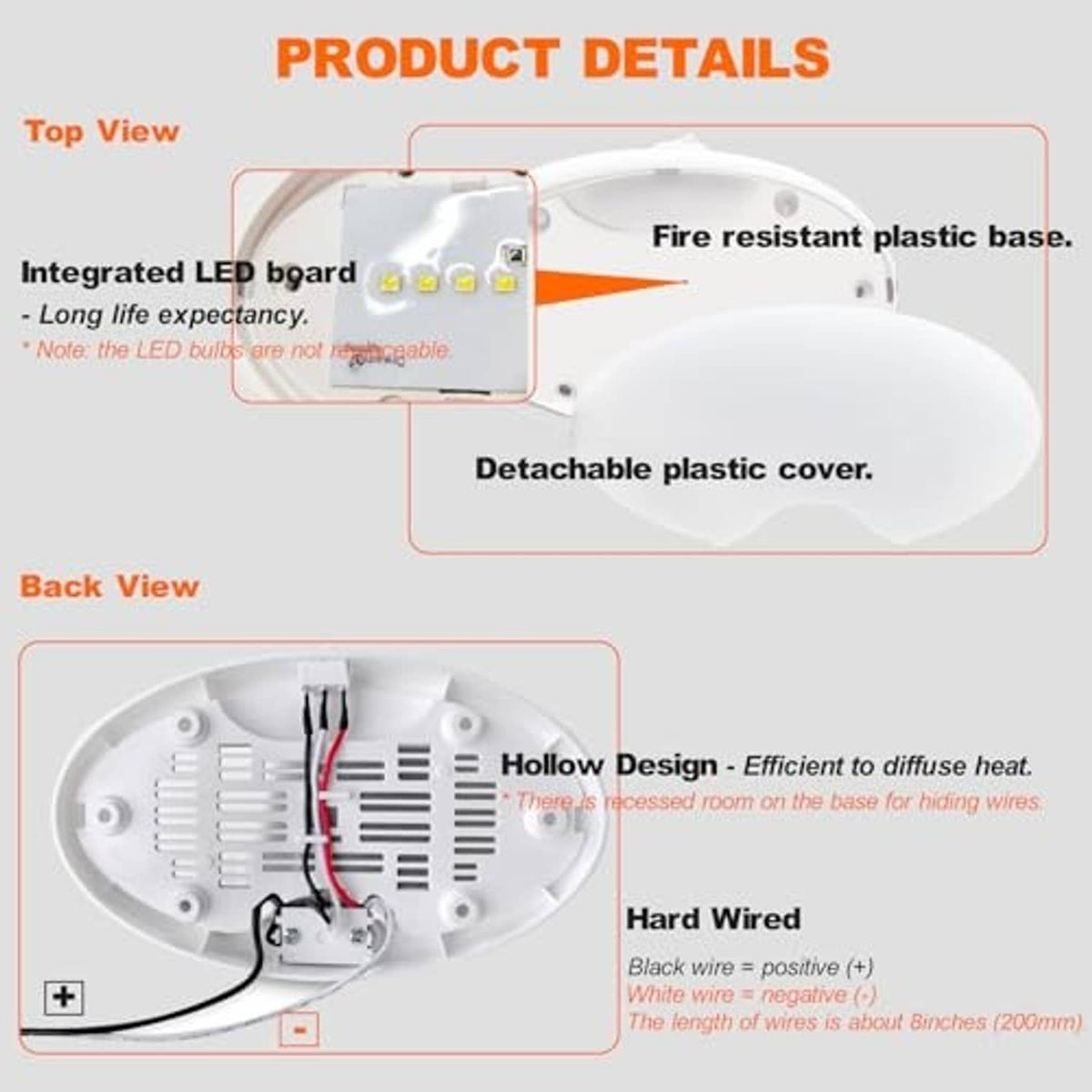 Oval LED ceiling light showing integrated LED board and detachable plastic cover