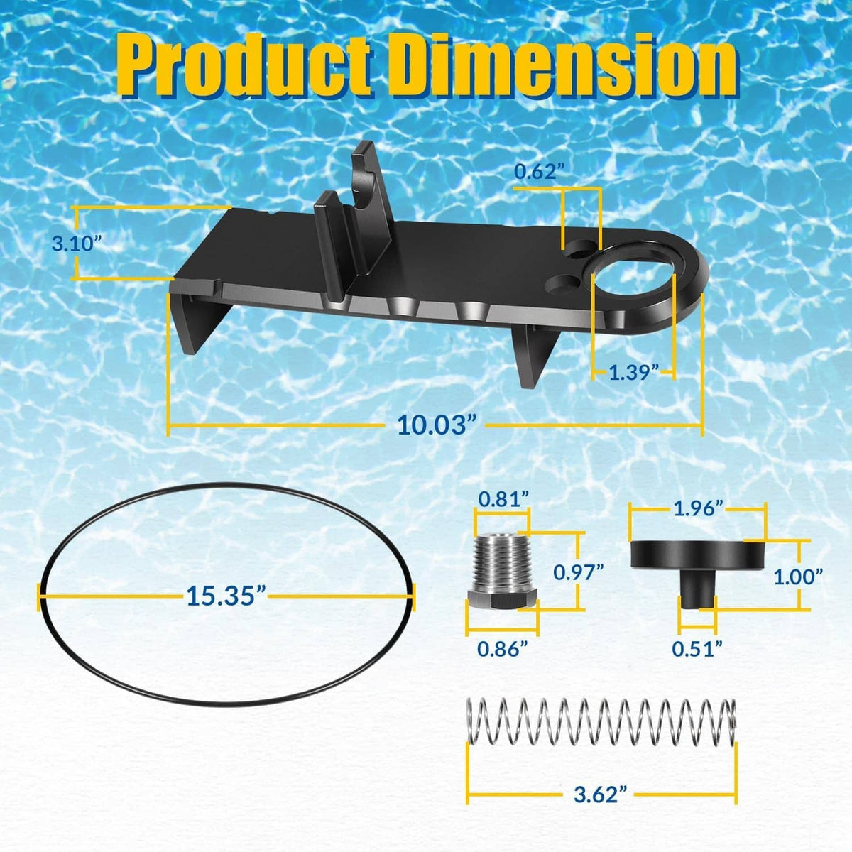 Black by-pass valve kit with coiled spring, hose loop, threaded adapter, and disk