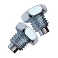 Pair of chrome floor jack handle bolts with hex heads and threaded shanks