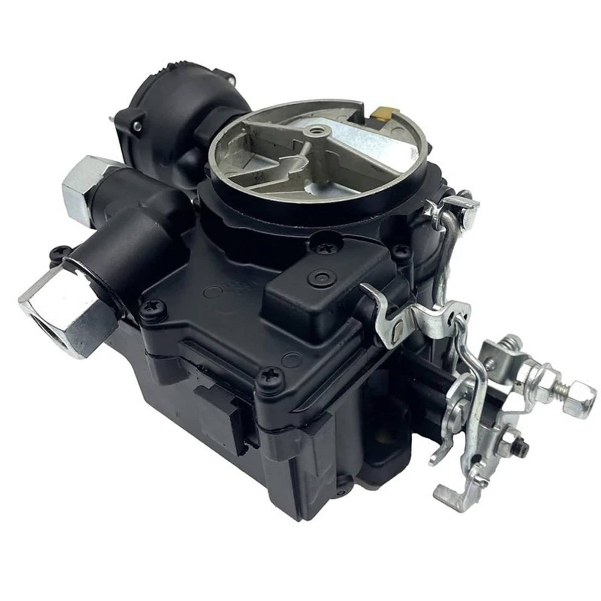 Marine choke carburetor with black casing and silver top airhorn housing