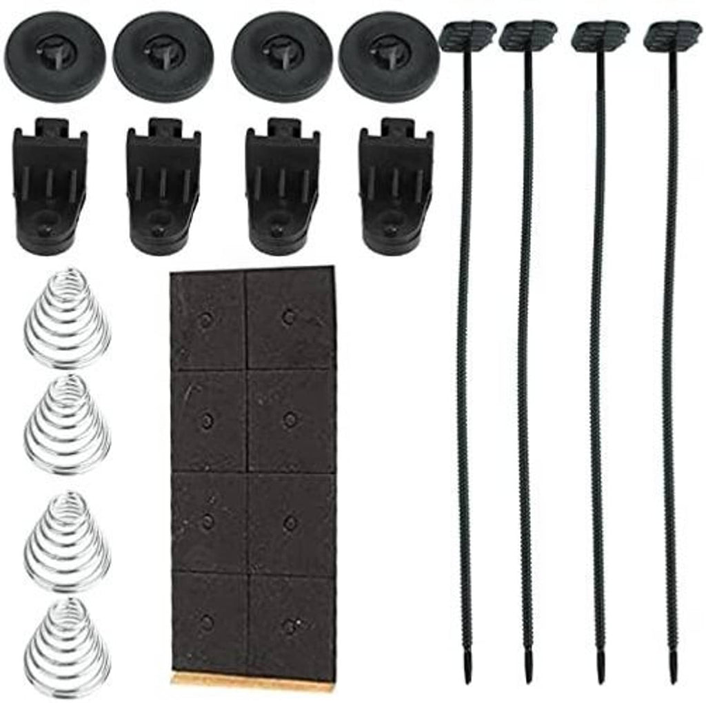 Electric radiator fan installation hardware set with mounting blocks, screws, springs, and bolts
