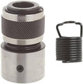 Metal quick-change chisel retainer with textured grip, collar, and spring clip