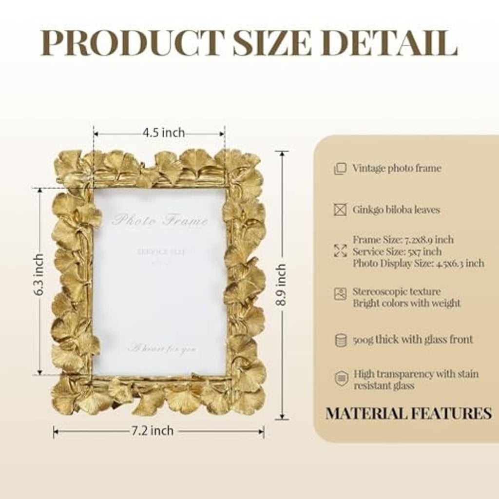 5x7 gold photo frame size detail diagram with height and width measurements