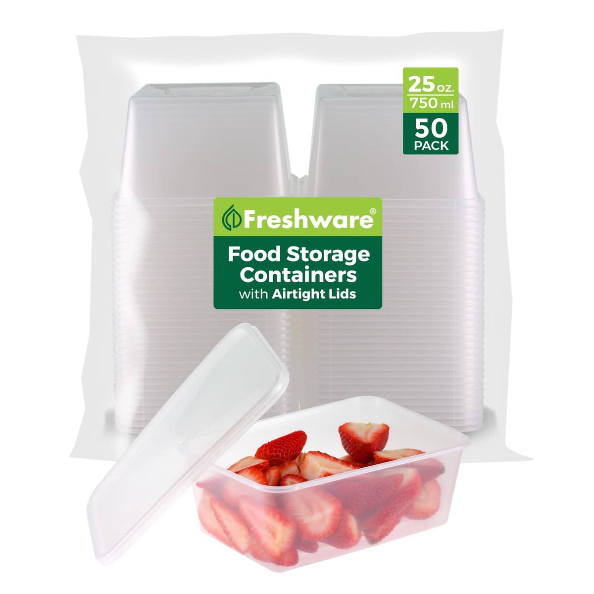 Clear plastic food storage containers with airtight lids, 50-pack
