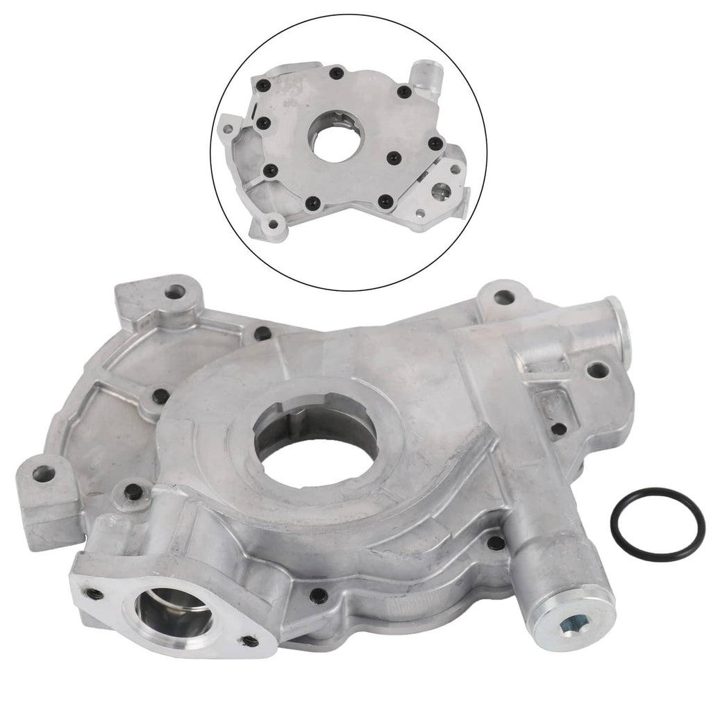 High volume engine oil pump housing with machined ports and mounting holes, silver metal