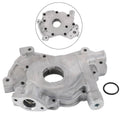 High volume engine oil pump housing with machined ports and mounting holes, silver metal
