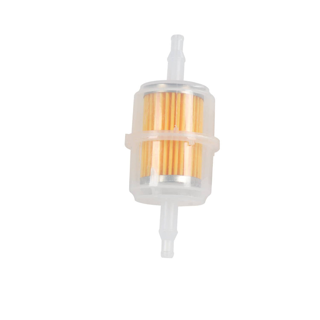 Clear inline fuel filter with orange pleated filter element