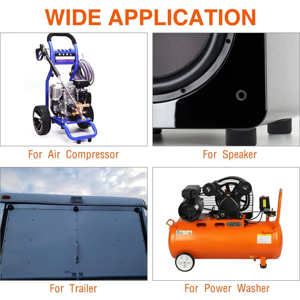 Black rubber isolator pads shown on portable equipment bases, replacement feet set