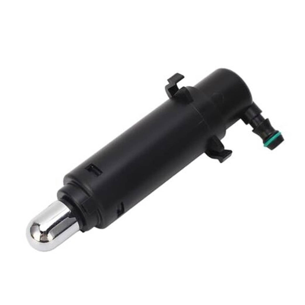 Headlight washer spray nozzle jet with black housing and chrome outlet, plus green hose connector