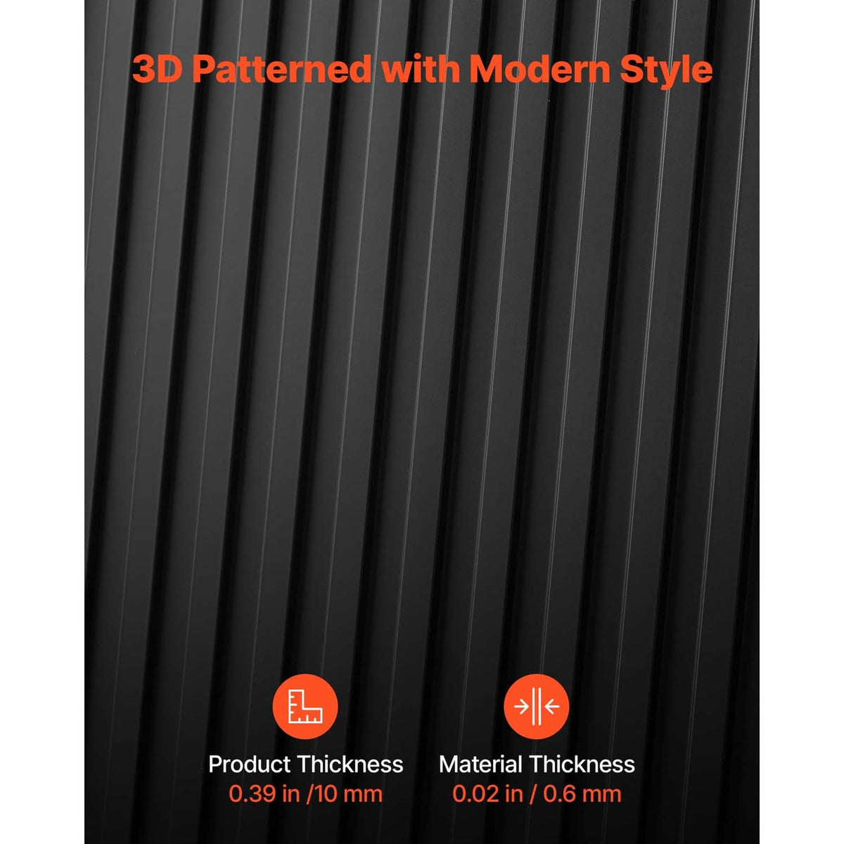 Close-up of black vertical ridged 3D patterned ceiling tile surface