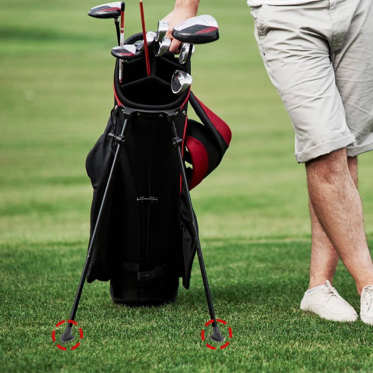 Black golf bag stand replacement feet under golf bag legs, set of 2