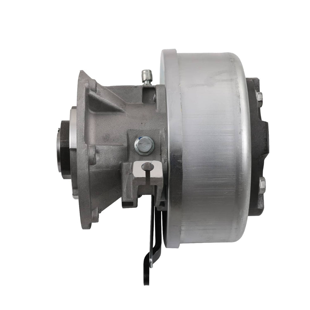 Parking brake actuator assembly with large metal drum and linkage arm