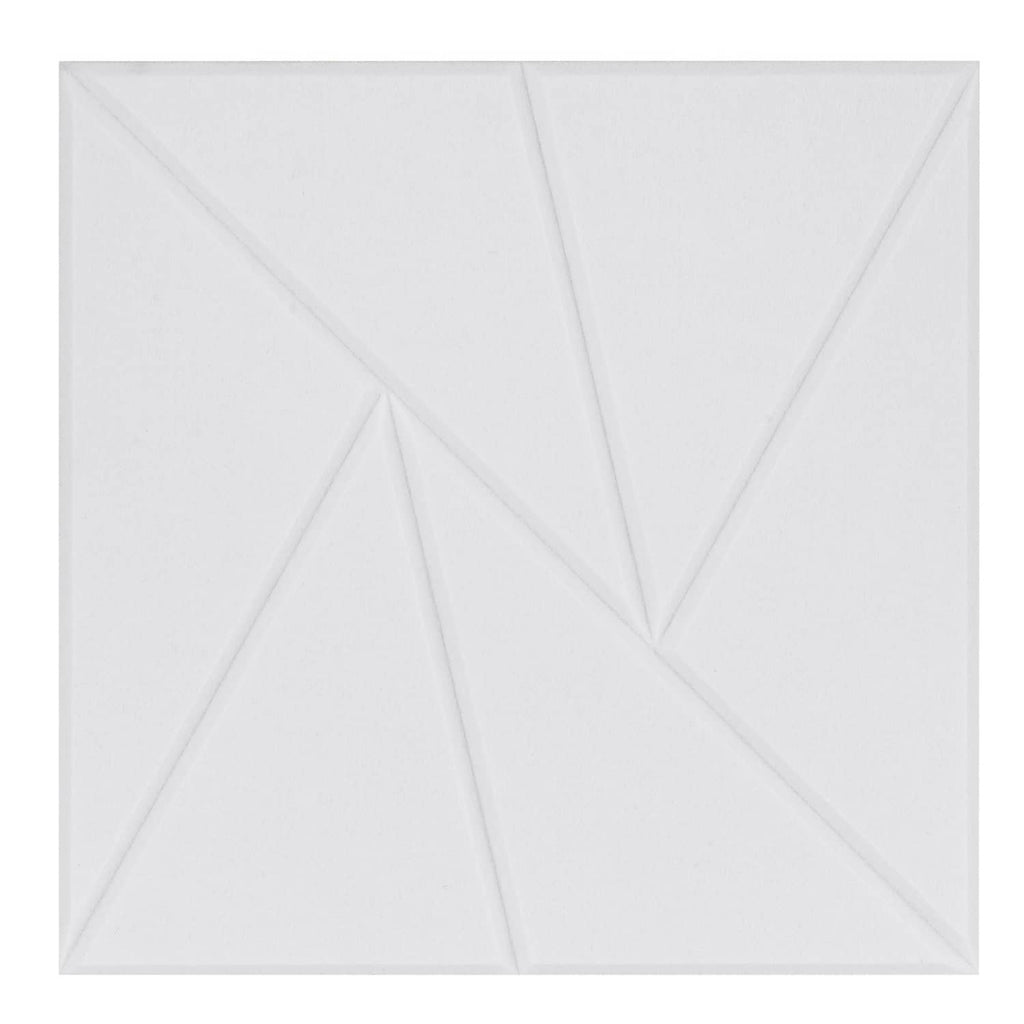 White acoustic wall panel tile with raised geometric lines and diamond pattern texture