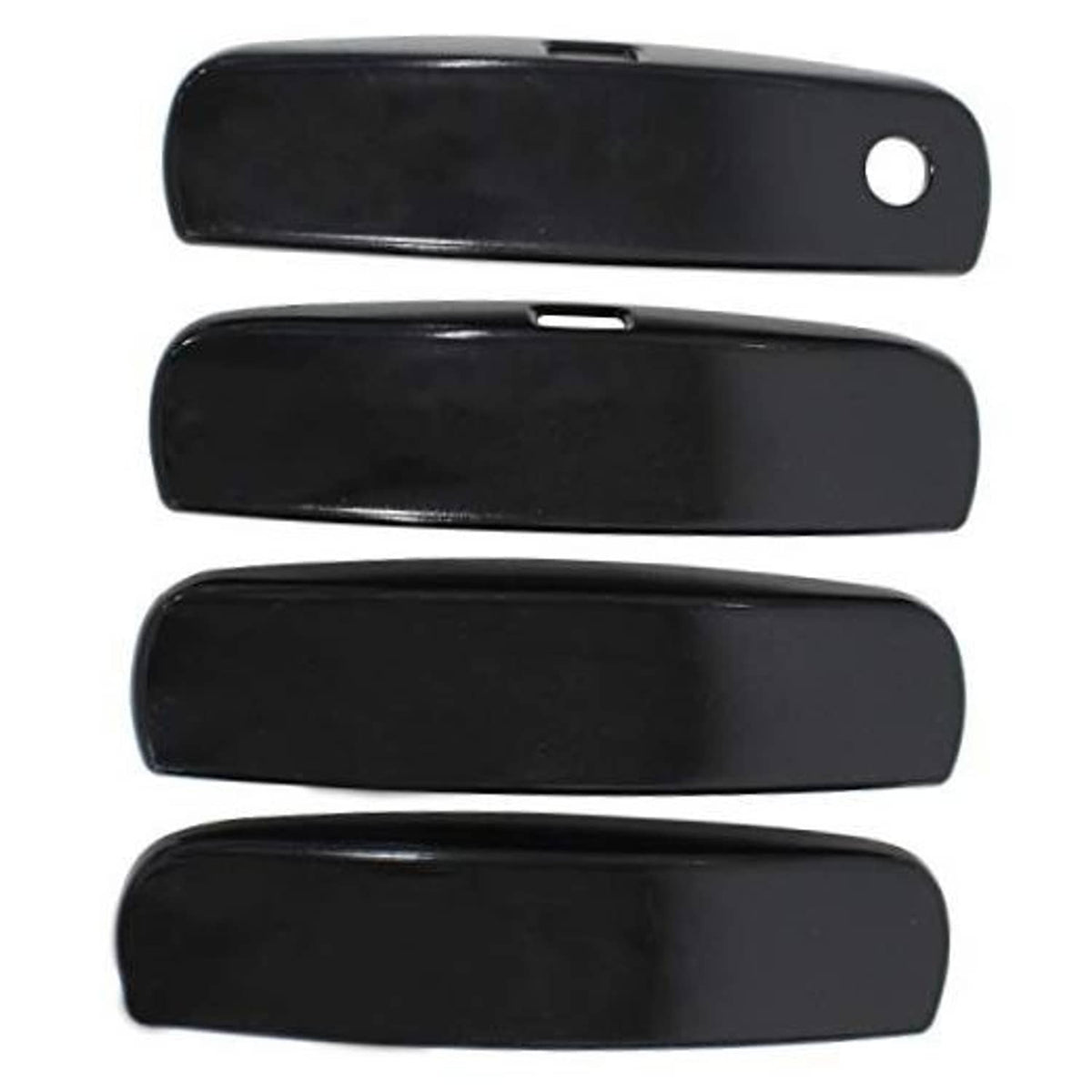 Set of four glossy black rectangular trim covers with circular mounting hole