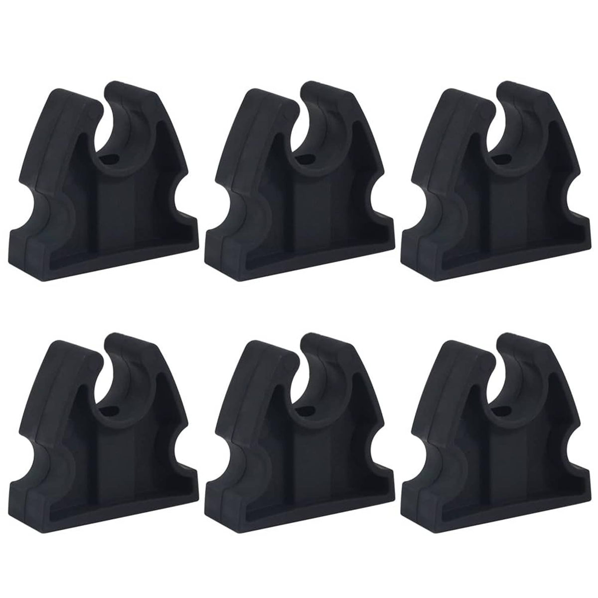 Black rubber boat pole light storage clips, curved cradle holders (set of 6)