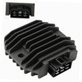 Black voltage regulator rectifier with finned heatsink and multi-pin plug