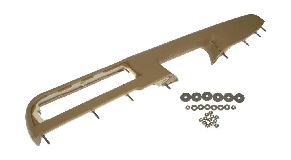 Beige driver-side door armrest repair trim panel with grille openings and fasteners