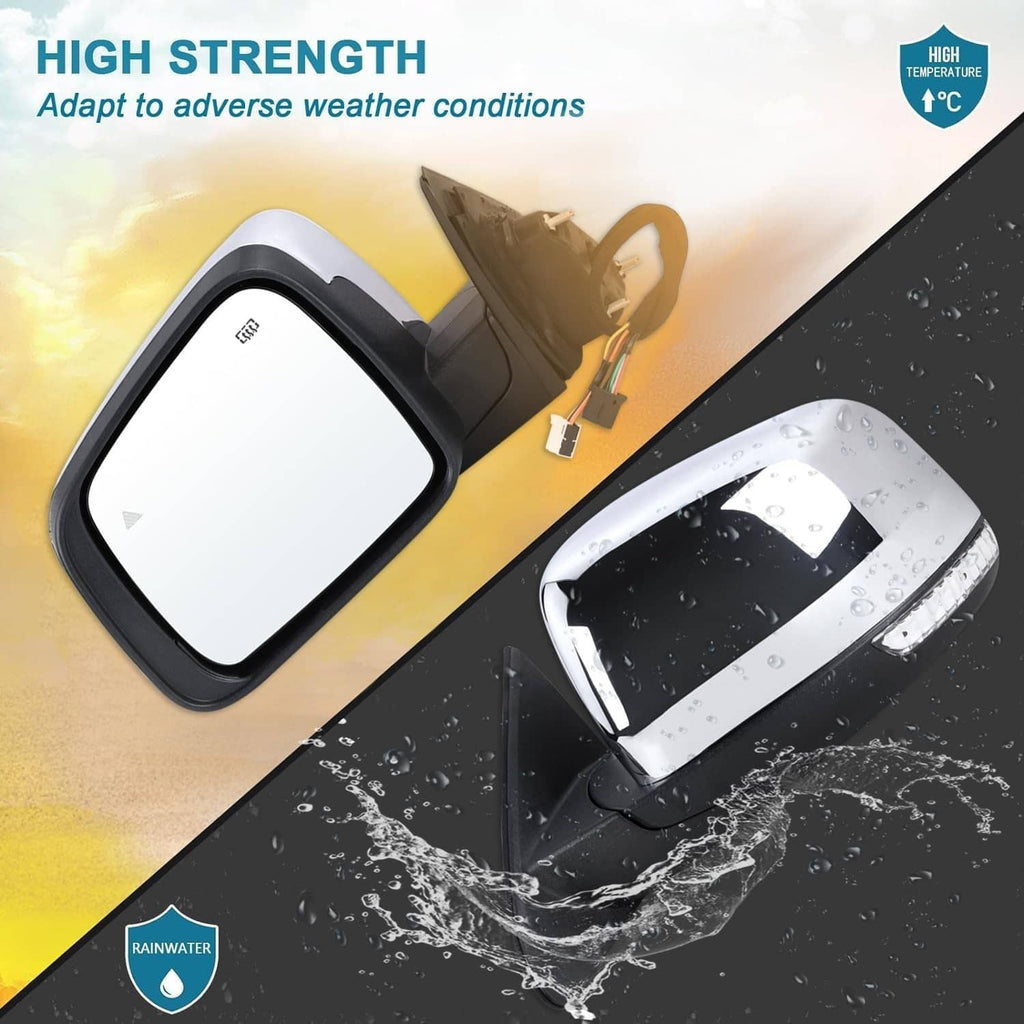 Driver-side mirror with heated glass and blind spot indicator