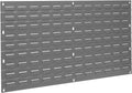 Gray steel louvered wall mount panel with rectangular slots and mounting holes